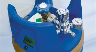 GENIE cylinder for HiQ speciality gases and equipment and the new REDLINE regulator  that is available specifically to work with the HiQ GENIE cylinder