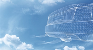 Graphic showing exhaust emissions from the rear of a car against a bright blue, cloudy sky as on a summer's day. This image is to be used for the Euro 6 campaign which promotes Linde's range of Euro 6-compliant specialty gases for emissions testing.